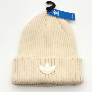 Adidas Trefoil Beanie Fold Cuff Hat Cream White Chenille - NEW